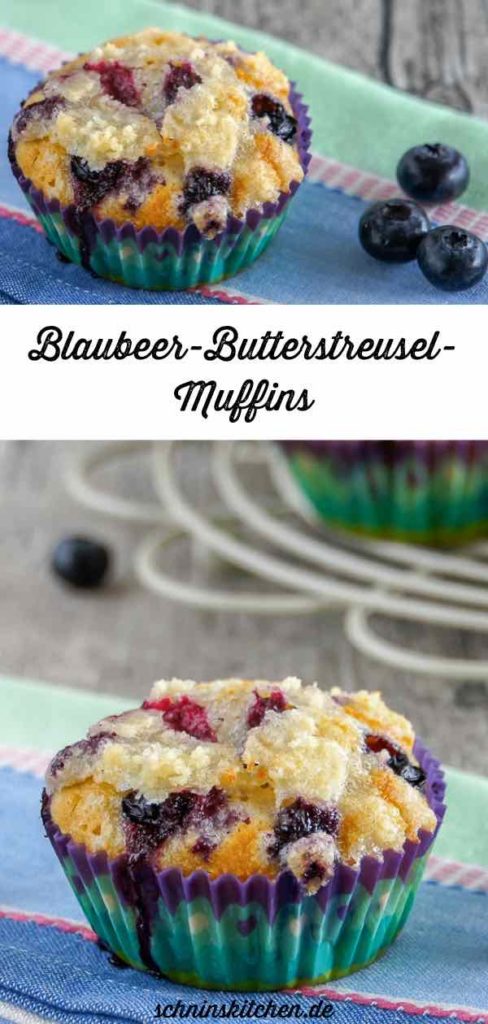 Blaubeermuffins mit knusprigen Butterstreuseln gebacken - das leckerste Rezept mit fluffigem Teig und saftigen Blaubeeren | www.schninskitchen.de