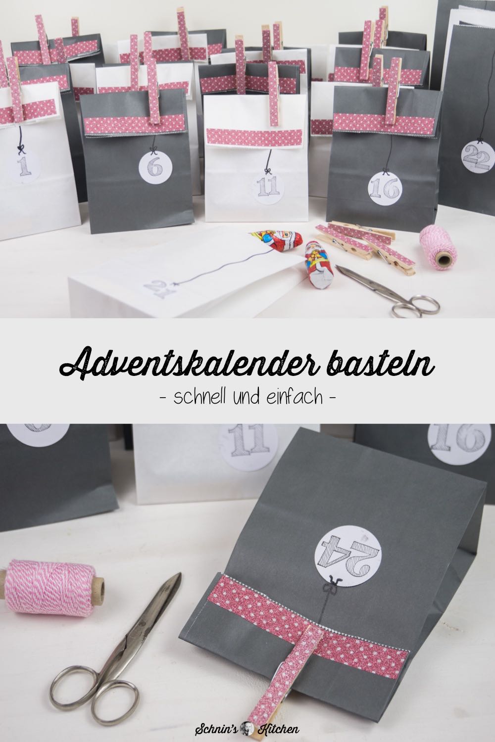 DIY Adventskalender basteln aus Papiertüten, Klebeband und Wäscheklammern | www.schninskitchen.de