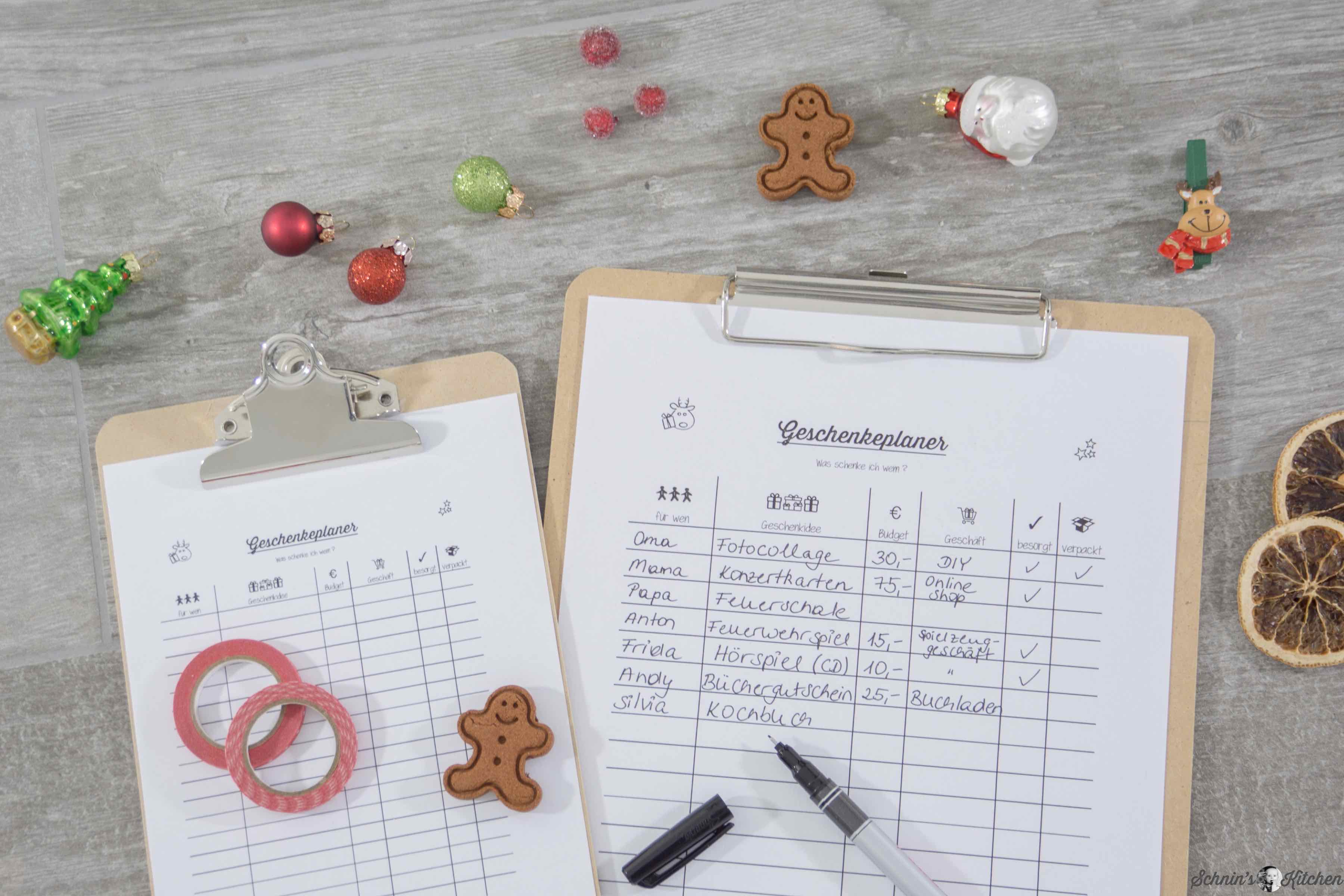 Geschenkeplaner für Weihnachten - Freebie | www.schninskitchen.de